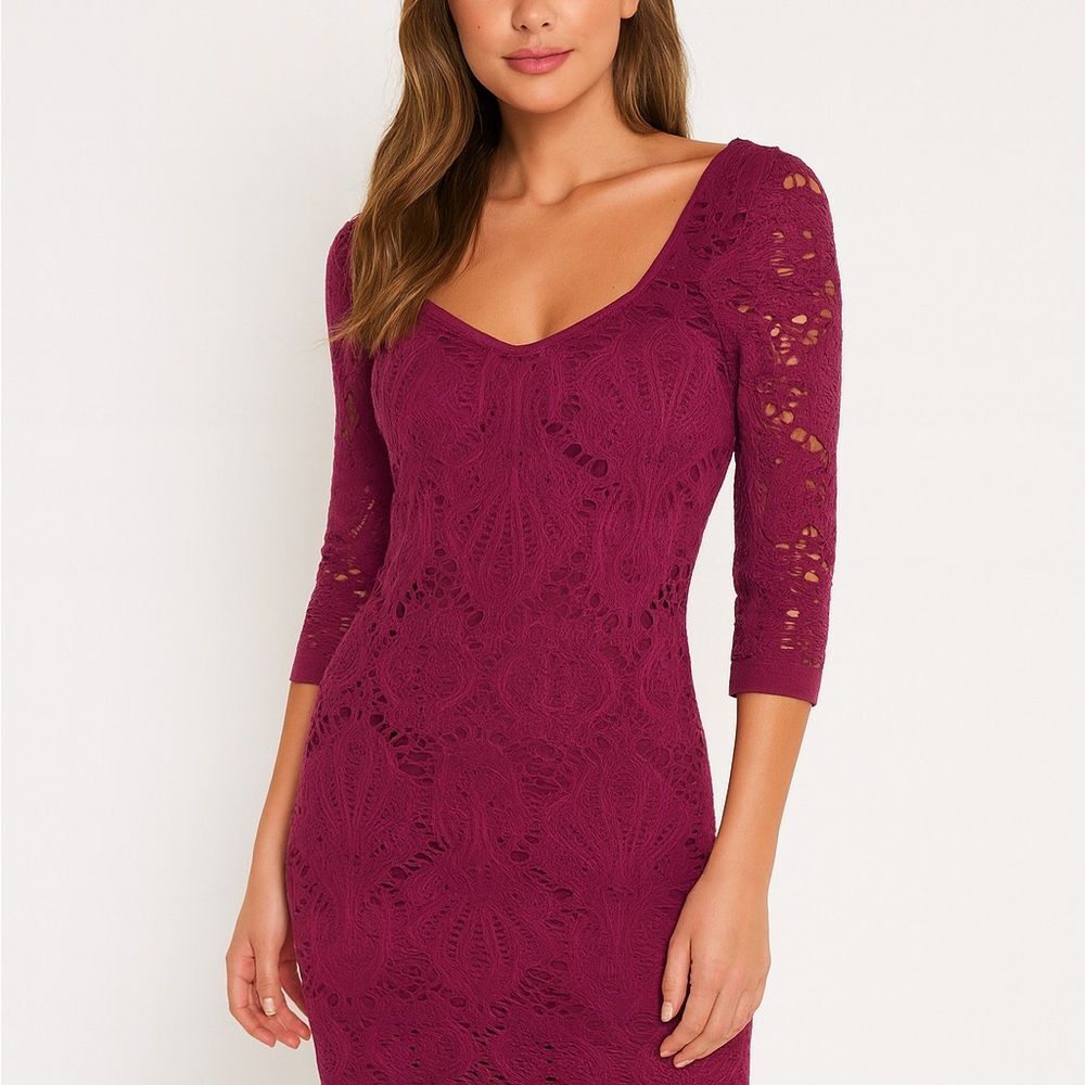 Long Sleeve Lace Dress in Hot Pink! Valentine’s Day - Picture 1 of 5